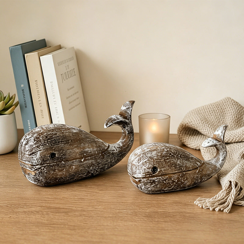 CouldNook Miniature Resin Whale Ornament - Vintage Nautical Desktop Decor