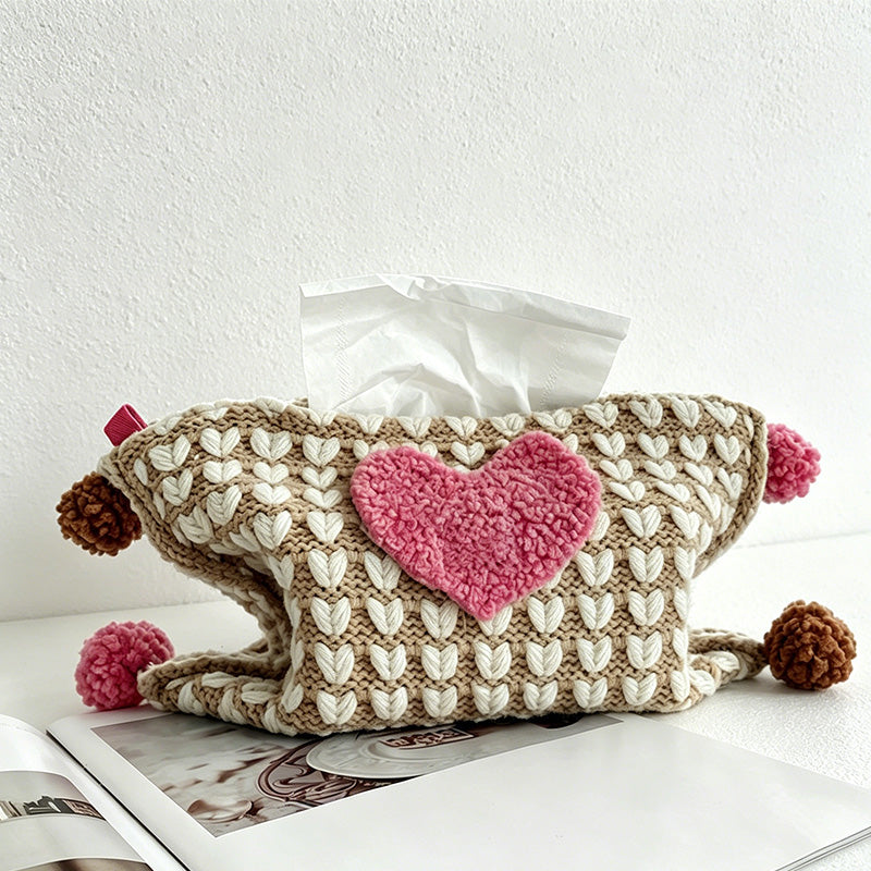 CouldNook Heart Knitted Tissue Bag - Aesthetic Artisan-crafted Storage Case