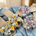 CouldNook Summer Ditsy Floral Linen Bow Slide Slippers - Garden Room Accent