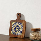 CouldNook Acacia Wood Blue Floral Tile Trivet - Heat Resistant Kitchen Pot Holder