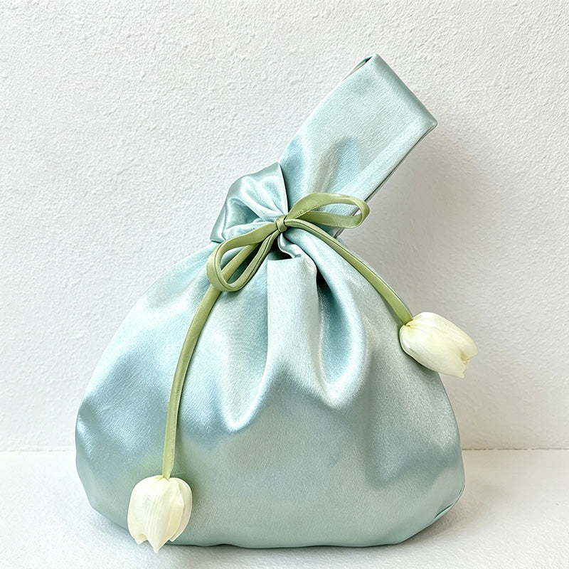 CouldNook Tulip Satin Wrist Bag - Aesthetic Floral Gift Pouch