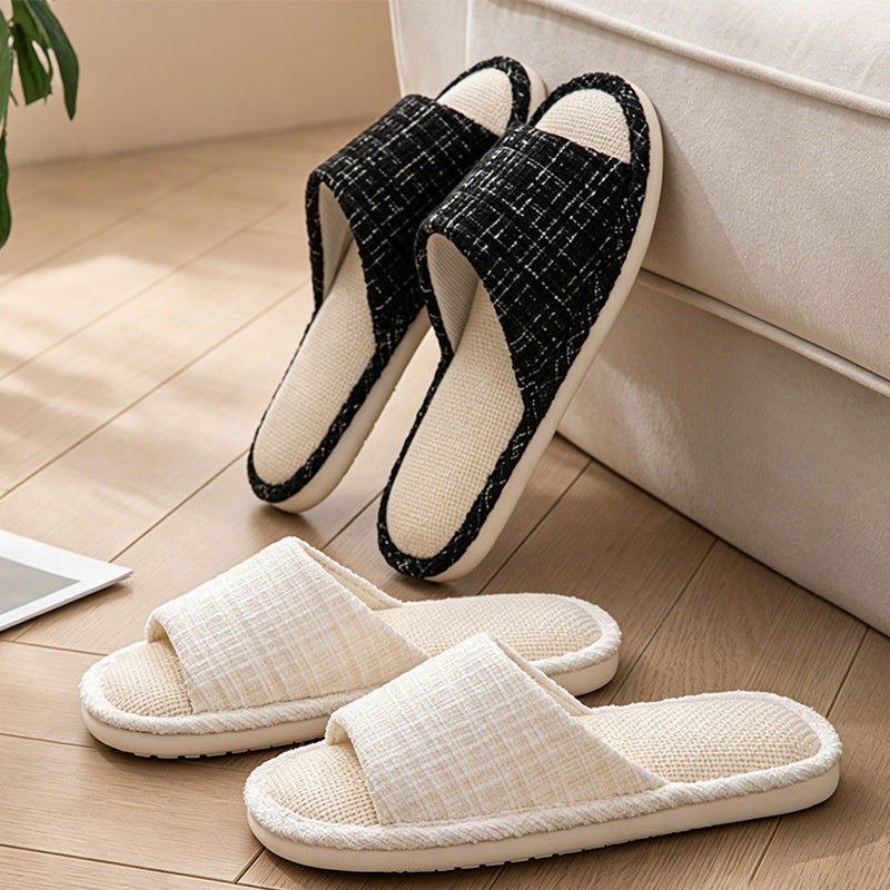 CouldNook Tweed-Look Open Toe Slippers - Soft Room Accent