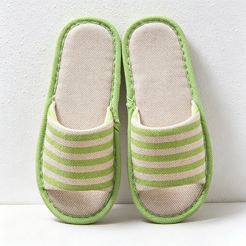 CouldNook Striped Linen-Look Open Toe Slippers - Everyday Indoor Accent