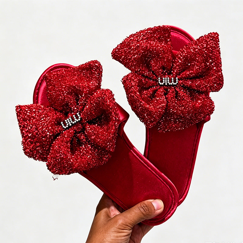 CouldNook Sequin-Look Flower Open Toe Slippers - Bright Dressing Accent
