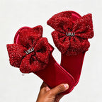 CouldNook Sequin-Look Flower Open Toe Slippers - Bright Dressing Accent
