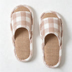 CouldNook Plaid Thick Sole Open Toe Slippers - Warm Indoor Accent