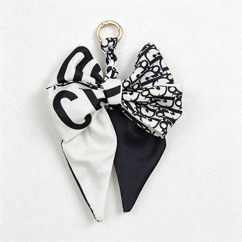 CouldNook 5.51''  Black Series Pattern Bow Bag Charm - Handle Accent