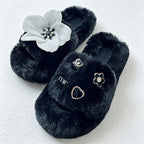 CouldNook Plush Flower Open Toe Slippers - Calm Bedroom Accent