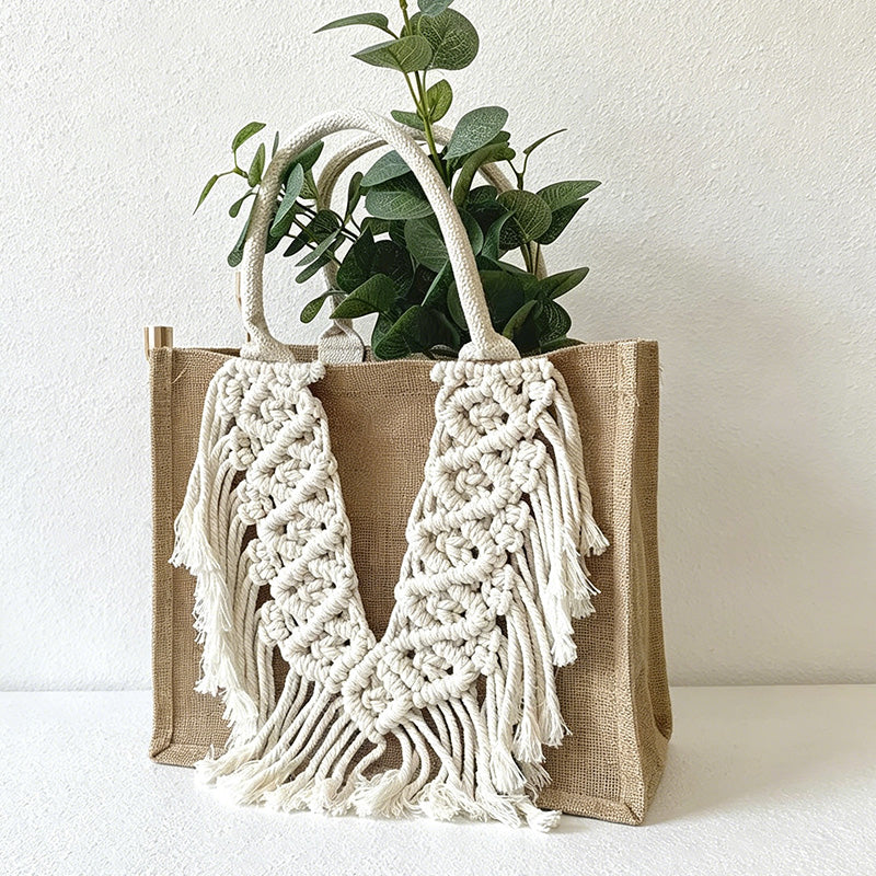 CouldNook Macrame Fringe Tote Bag - Textured Carry Accent