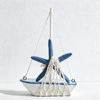 CouldNook Mediterranean Wooden Sailboat Model - Blue White Coastal Tabletop Decor