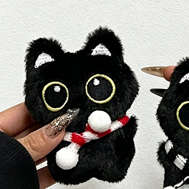 CouldNook Squeaky Round Cat Plush Bag Charm - Scarf Accent