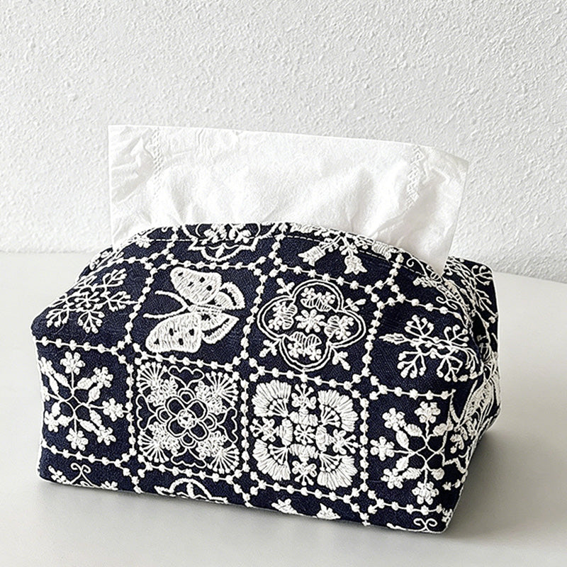 CouldNook Vintage Floral Embroidered Canvas - Tissue Home Box Cover