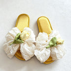 CouldNook Floral Satin Bow Slide Slippers - Sweet Lounge Accent
