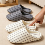 CouldNook Linen-Look House Slippers - Striped Indoor Slides
