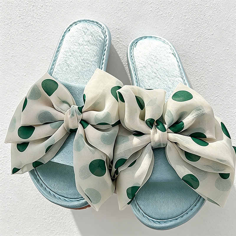 CouldNook Polka Dot Bow Open Toe Slippers - Sweet Dressing Accent