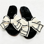 CouldNook Heart Bow Plush Open Toe Slippers - Sweet Room Accent