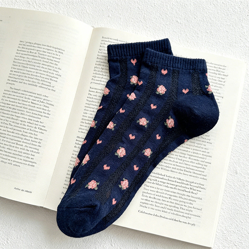 CouldNook Ribbed Mesh Tiny Floral Socks - Thin Breathable Women Socks