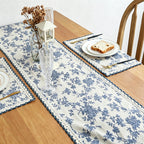 CouldNook Blue Floral Table Runner - Aesthetic Cotton-Linen Decor