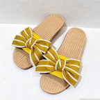 CouldNook Striped Bow Open Toe House Slippers - Dressing Corner Accent
