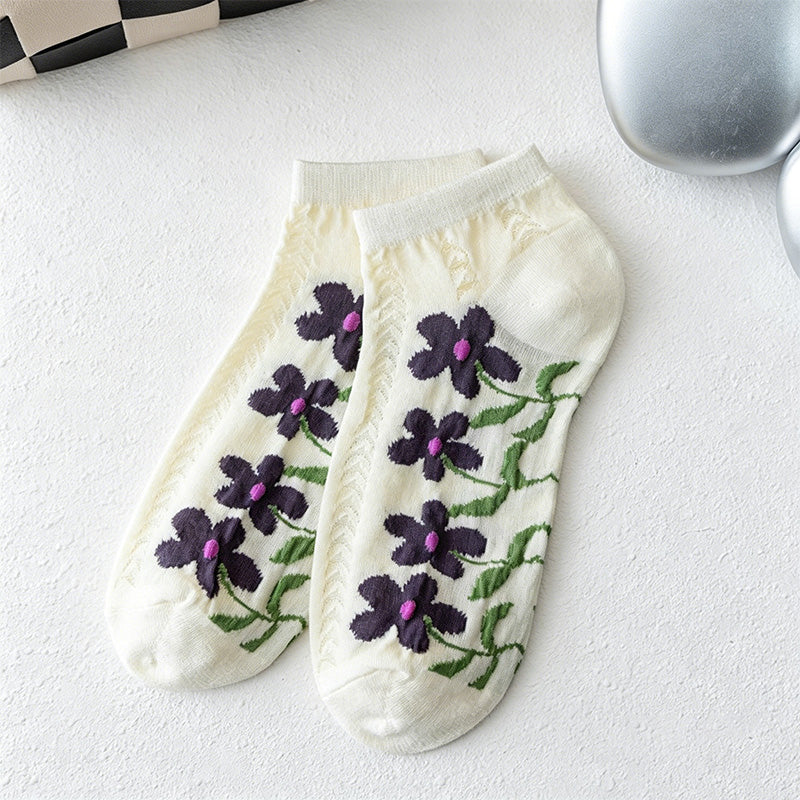 CouldNook Mesh Big Floral Socks - Sweet Thin Breathable Women Socks