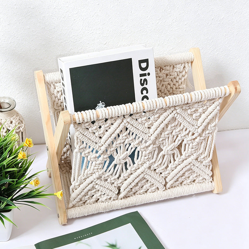 CouldNook Macrame Wood Magazine Rack - Home Storage Decor