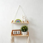 CouldNook Macrame Hanging Wall Shelf - Wooden Display Rack