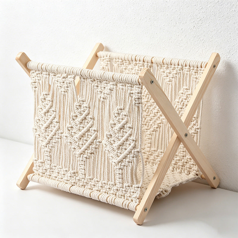 CouldNook Folding Macrame Magazine Rack - Textured Storage Stand