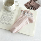 CouldNook Ruffled Cuff Heart Floral Socks - Sweet Mesh Socks