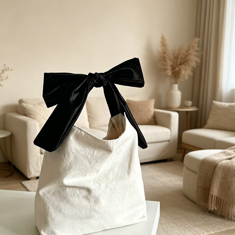 CouldNook Bow Canvas Shopping Bag - Aesthetic Large Capacity Tote