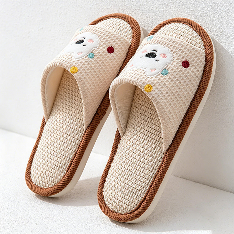 CouldNook Linen-Look Animal Pattern Open Toe Slippers - Everyday Indoor Accent