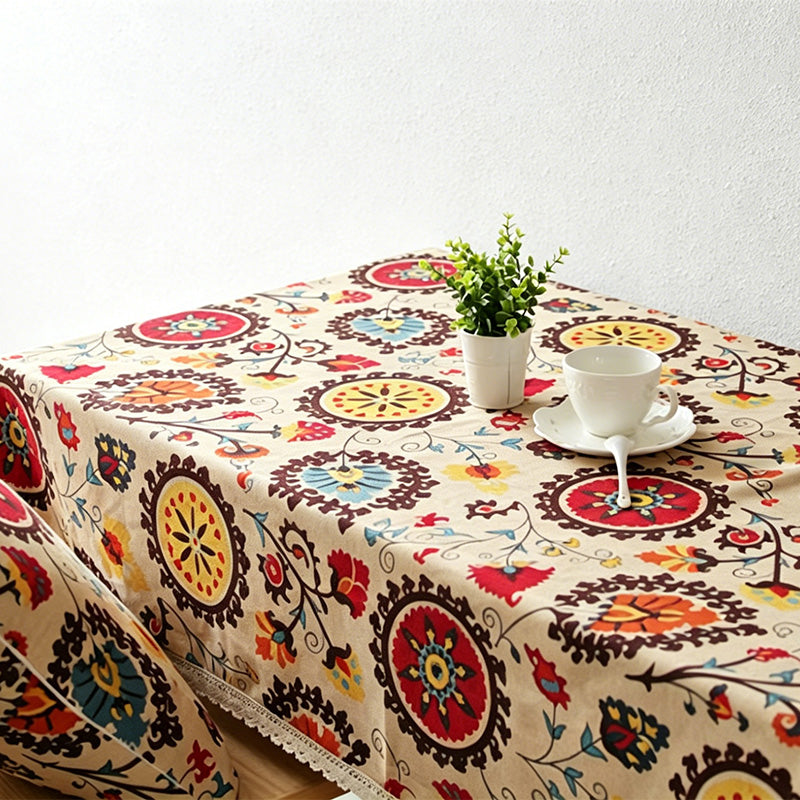 CouldNook Bohemian Sunflower Tablecloth - Aesthetic Linen-Cotton Cover