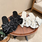 CouldNook Quilted Bow Open Toe Slippers - Soft Room Accent