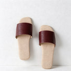 CouldNook Faux Leather Linen Sole Open Toe Slippers - Four Season Accent