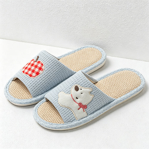 CouldNook Apple Bear Linen-Look Open Toe Slippers - Cozy Indoor Accent