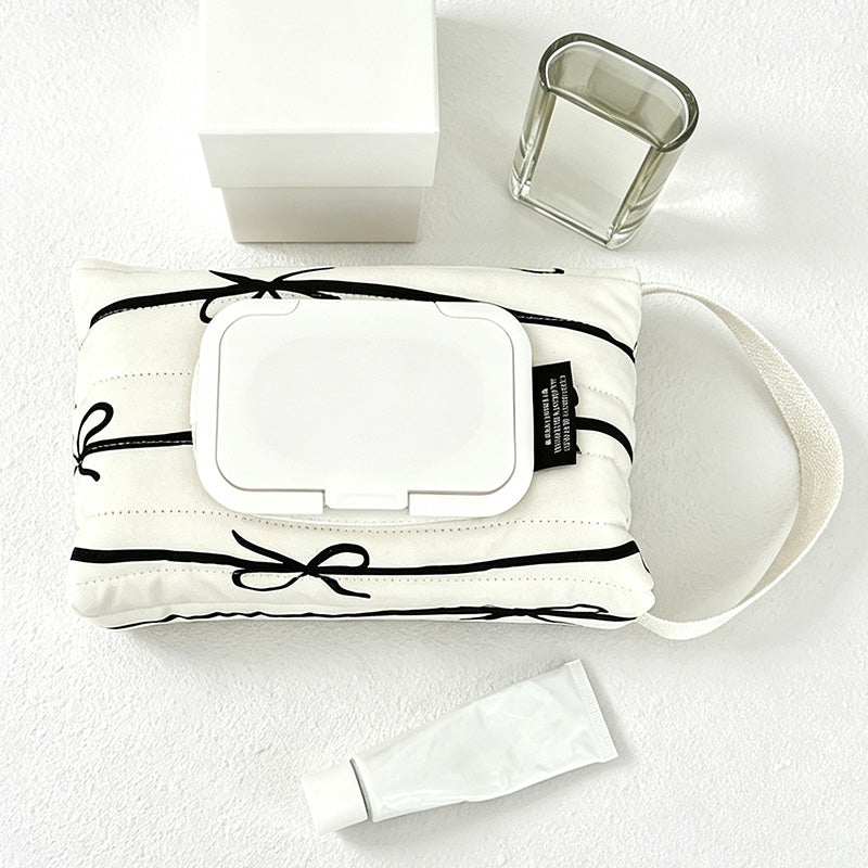 CouldNook Stripe Bow Quilted Wipe Bag - Aesthetic Portable Storage