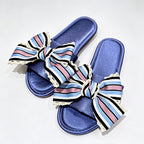 CouldNook Striped Bow Open Toe Slippers - Relaxed Home Accent