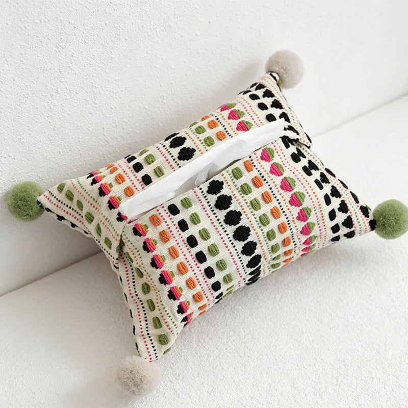 CouldNook Woven-Look Tissue Box Cover - Pom Corner Holder