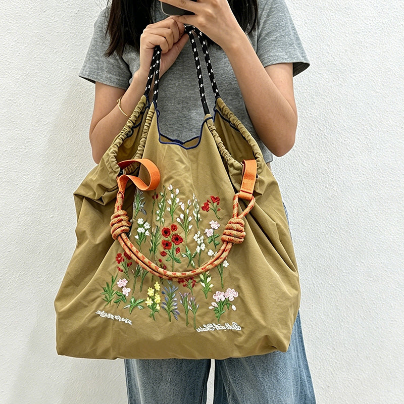 CouldNook Wildflower Bouquet Embroidery Shopping Bag - Everyday Market Accent