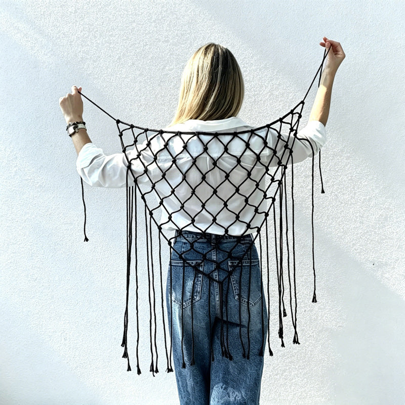CouldNook Macrame Fringe Vest Cover - Layered Styling Accent (小胡0611-8BW6JBT95)-ok