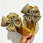 CouldNook Sequin-Look Flower Open Toe Slippers - Bright Dressing Accent