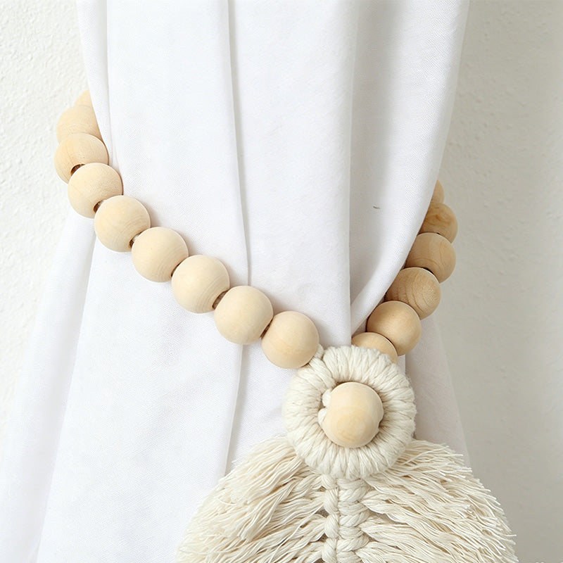 CouldNook Wood Bead Curtain Tieback - Tassel Drapery Holder
