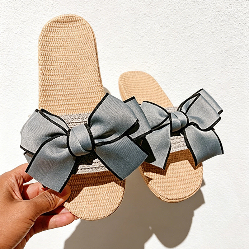 CouldNook Oversized Bow Open Toe Slippers - Soft Shelf Accent