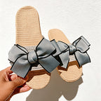 CouldNook Oversized Bow Open Toe Slippers - Soft Shelf Accent