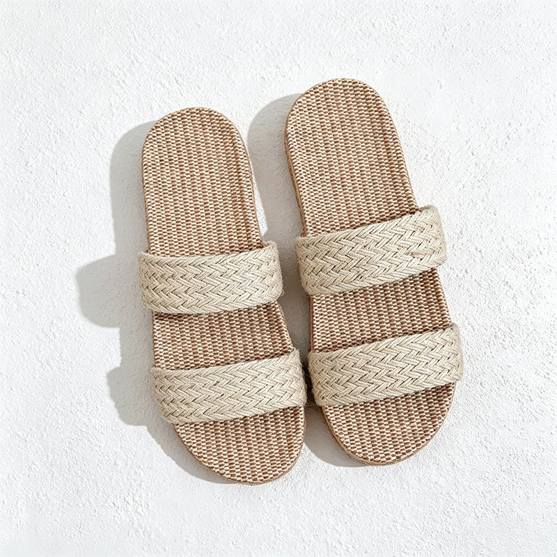 CouldNook Flax-Look Cross Strap Slide Slippers - Soft Home Accent