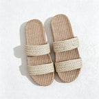 CouldNook Flax-Look Cross Strap Slide Slippers - Soft Home Accent