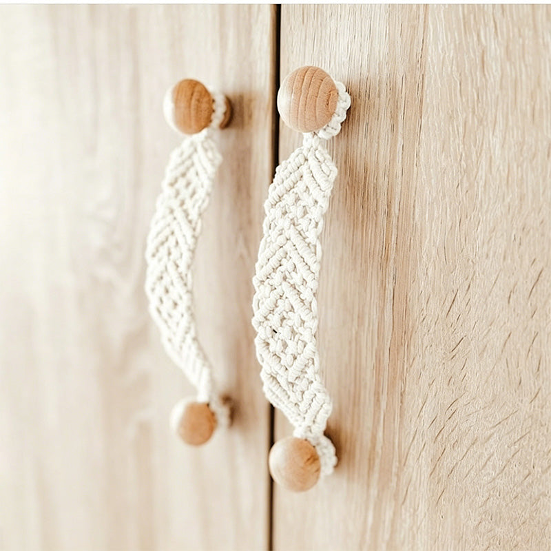 CouldNook Macrame Wood Cabinet Pull Cord - Cabinet Accent Decor