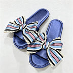 CouldNook Striped Bow Open Toe Slippers - Relaxed Home Accent