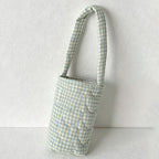 CouldNook Gingham Quilted Fabric Cup Sleeve - Portable Drink Bottle Carrier Bag
