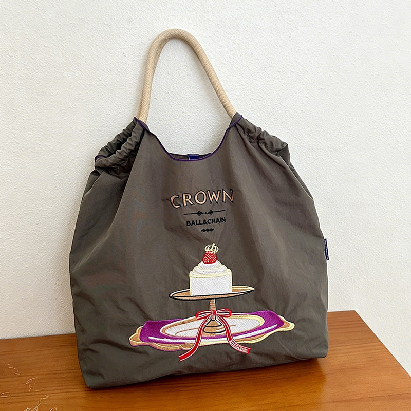 CouldNook Crown Cake Embroidery Shopping Bag - Everyday Market Accent