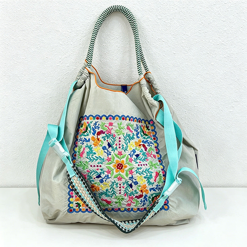 CouldNook Floral Square Embroidery Shopping Bag - Everyday Market Accent